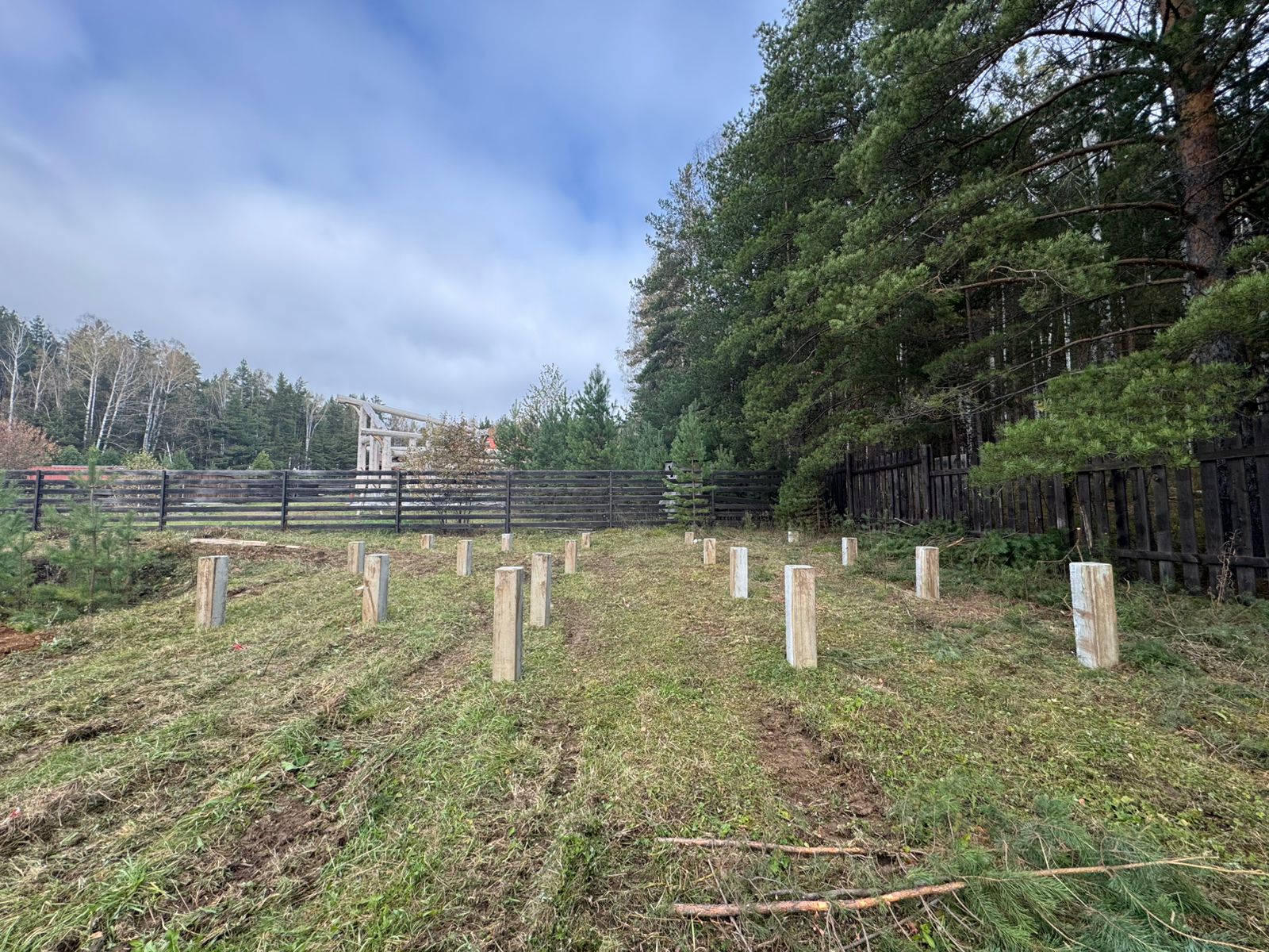 Установленные железобетонные сваи 200×200 мм под дом в коттеджном посёлке Раскуиха, Полевской